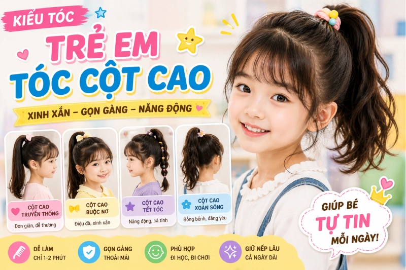 Kiểu Tóc Cột Cao Trẻ Em – ảnh kiểu tóc thực tế
