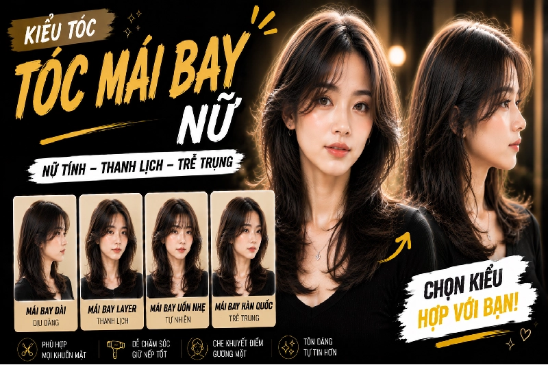 Kiểu Tóc Mái Bay Nữ – ảnh kiểu tóc thực tế