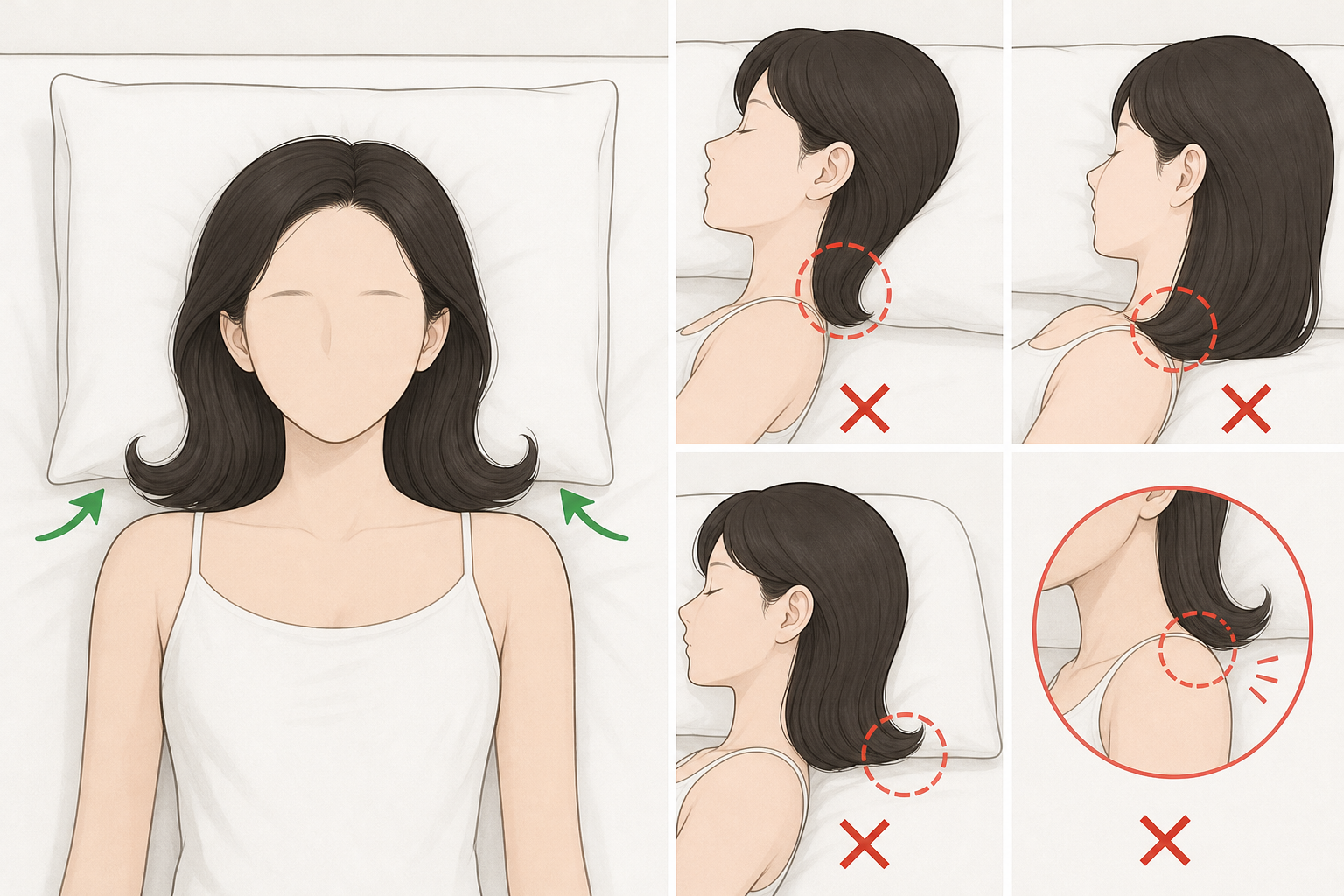 Người phụ nữ nằm ngửa trên gối, tóc uốn cúp xòe ra hai bên, minh họa cách giữ nếp tóc uốn cúp khi ngủ